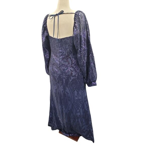NWT Long Sleeved Patterned Sequin Gown in Navy Blue - Picture 13 of 13